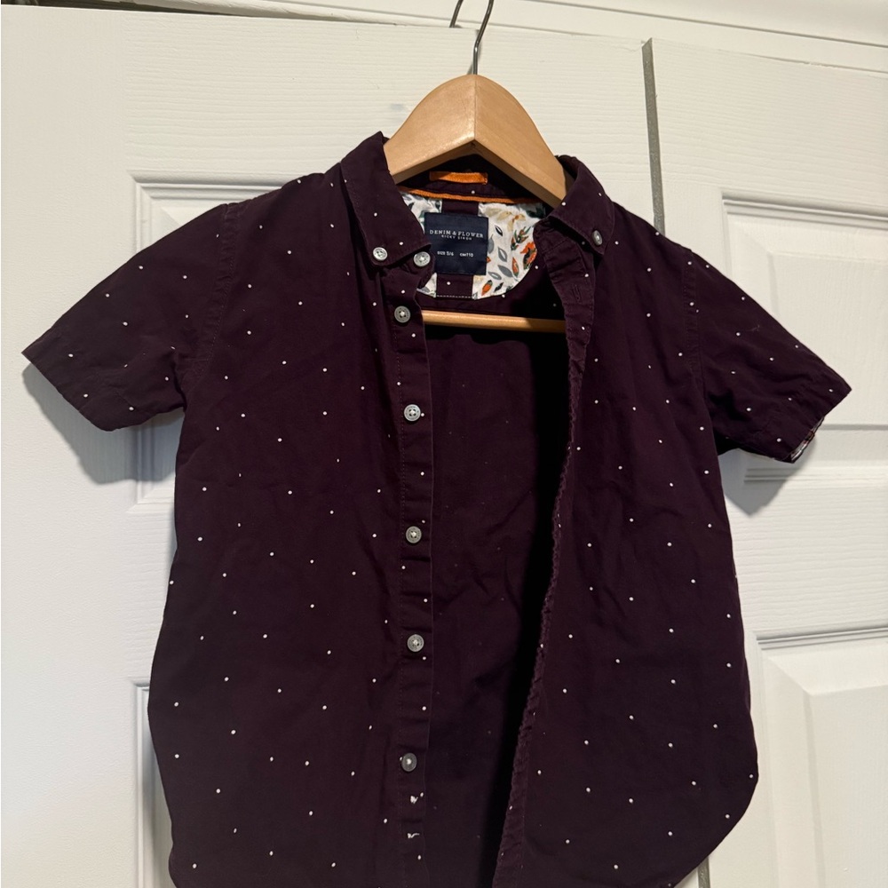 Denim & Flower Dark Purple‎ Short Sleeve Shirt